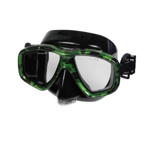 Фото маска для плавания akvilon  с клапаном, черно-камуфлированная, для взрослых, обт. силиконовая резина