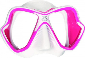 Фото маска для плавания mares x-vision ultra ls, цвет белый-розовый, прозрачные стекла