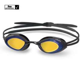 Фото стартовые очки для плавания head stealth lsr mirrored цвет рамки чёрно-синий дымчатые зеркальные стекла, цвет обтюратор черный