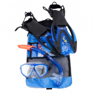 Фото комплект rando junior (маска+трубка+ласты) в сумочке, синий,(детский)
